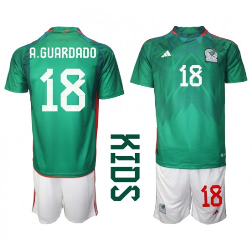 Fotballdrakt Barn Mexico Andres Guardado #18 Hjemmedraktsett VM 2022 Kortermet (+ Korte bukser)